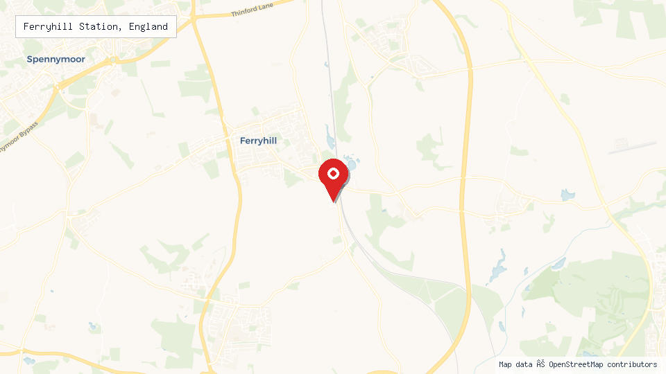 Street map of Ferryhill Station, England with location pin