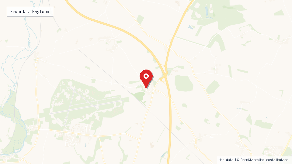 Street map of Fewcott, England with location pin