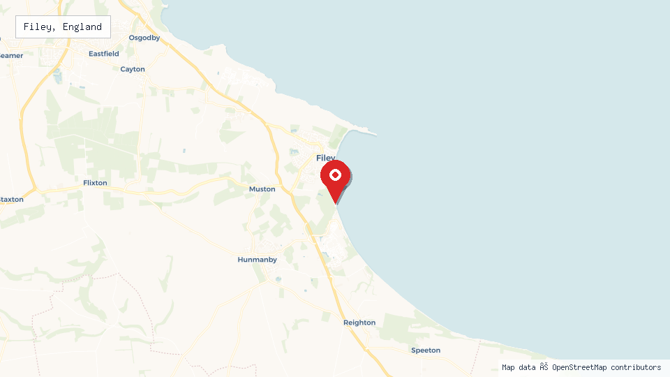 Street map of Filey, England with location pin