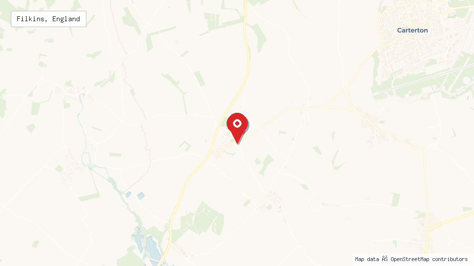 Street map of Filkins, England with location pin