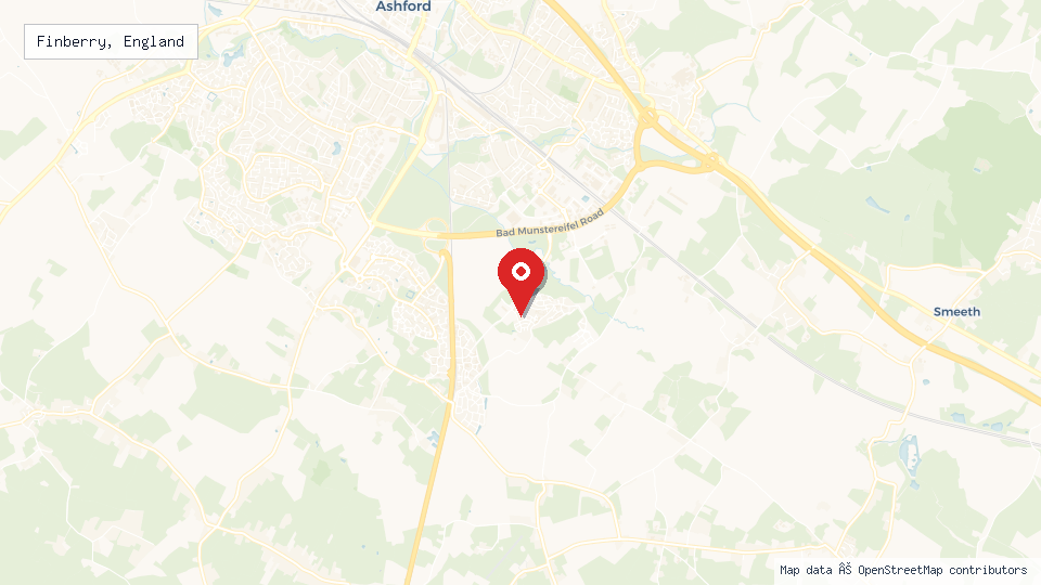 Street map of Finberry, England with location pin