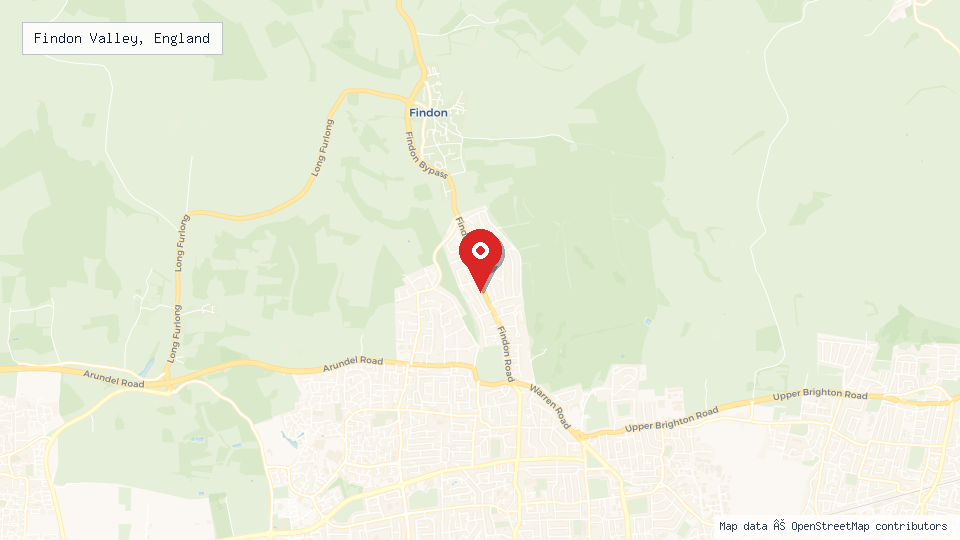 Street map of Findon Valley, England with location pin