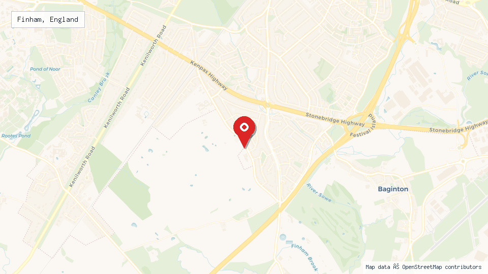 Street map of Finham, England with location pin
