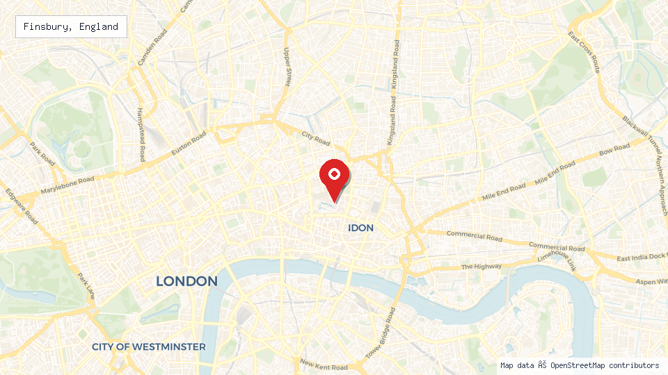Street map of Finsbury, England with location pin