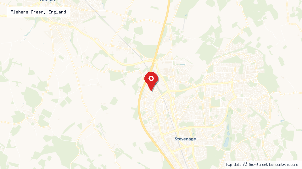 Street map of Fishers Green, England with location pin