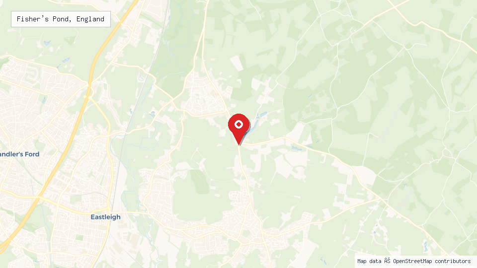 Street map of Fisher's Pond, England with location pin