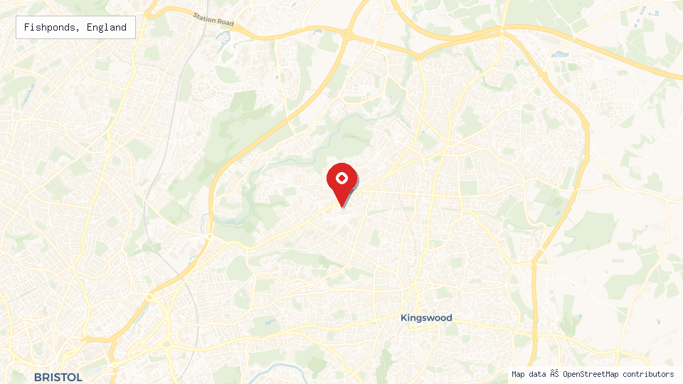 Street map of Fishponds, England with location pin