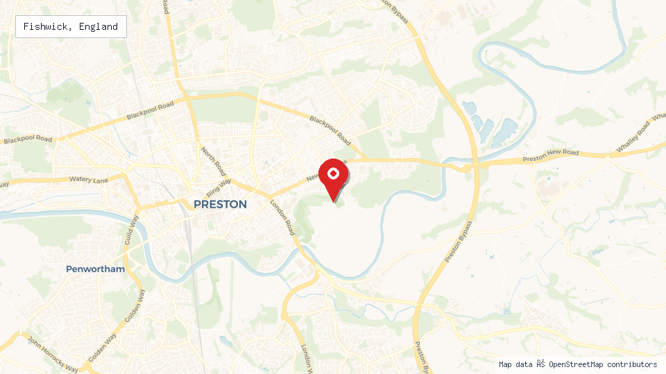 Street map of Fishwick, England with location pin