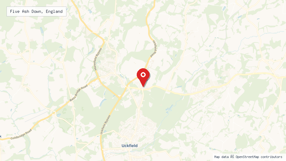 Street map of Five Ash Down, England with location pin