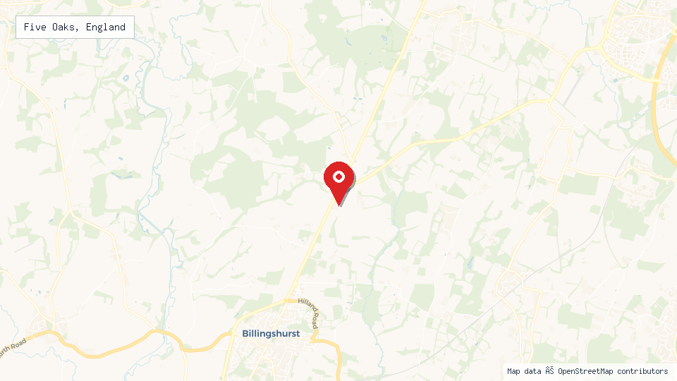 Street map of Five Oaks, England with location pin