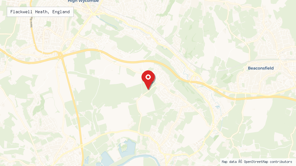 Street map of Flackwell Heath, England with location pin