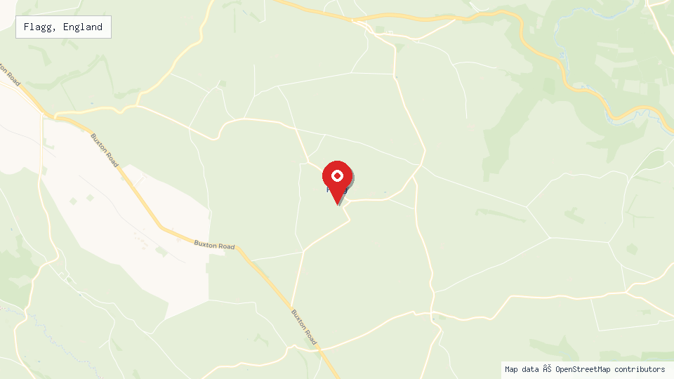 Street map of Flagg, England with location pin