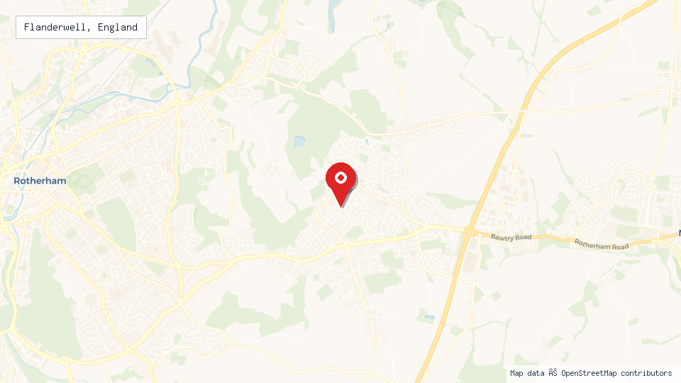 Street map of Flanderwell, England with location pin