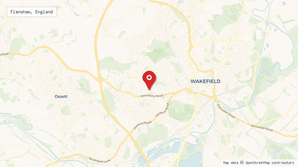 Street map of Flanshaw, England with location pin