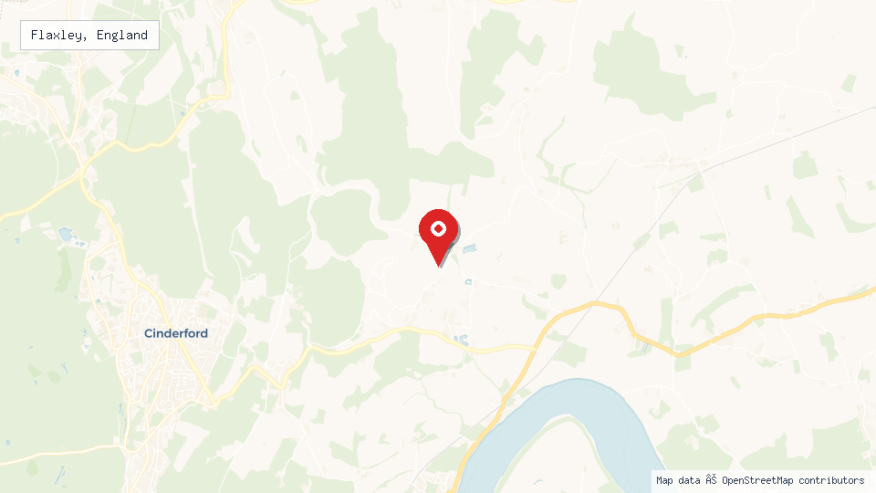 Street map of Flaxley, England with location pin