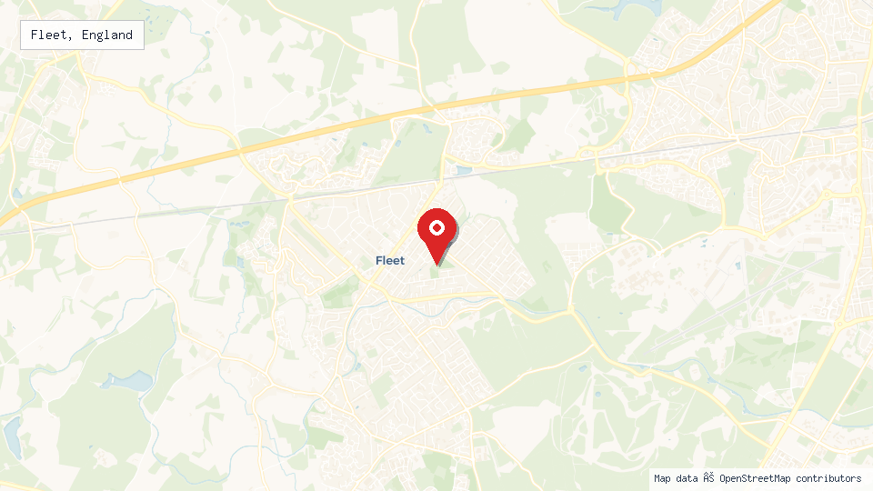 Street map of Fleet, England with location pin