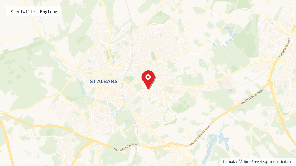 Street map of Fleetville, England with location pin