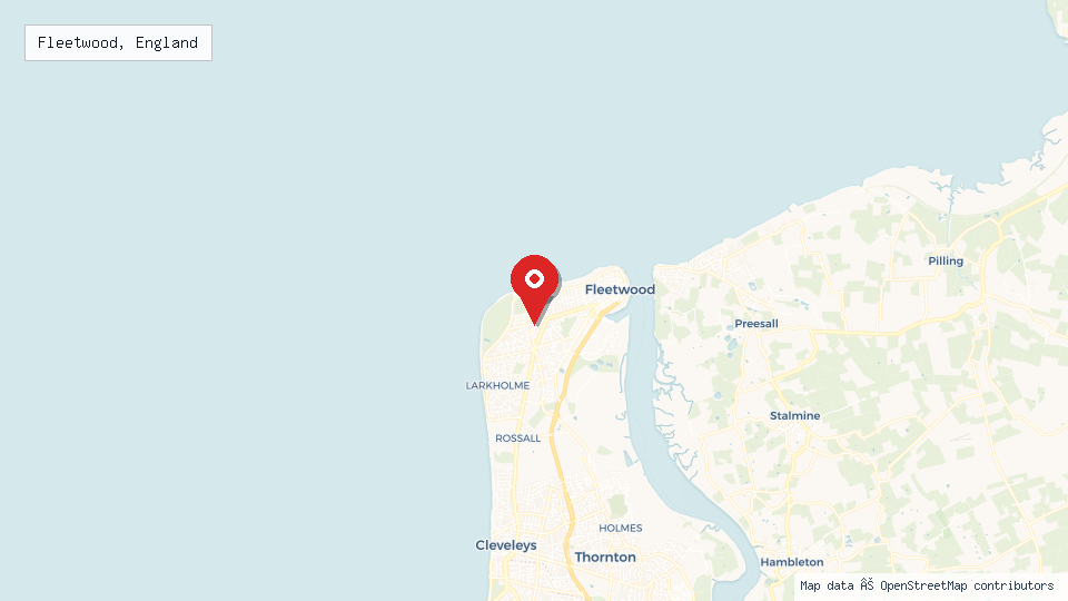 Street map of Fleetwood, England with location pin