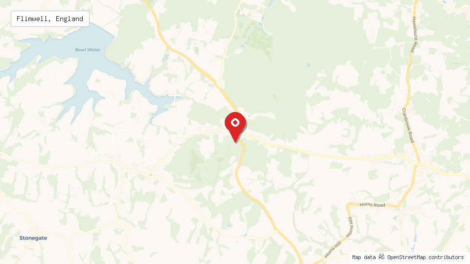 Street map of Flimwell, England with location pin