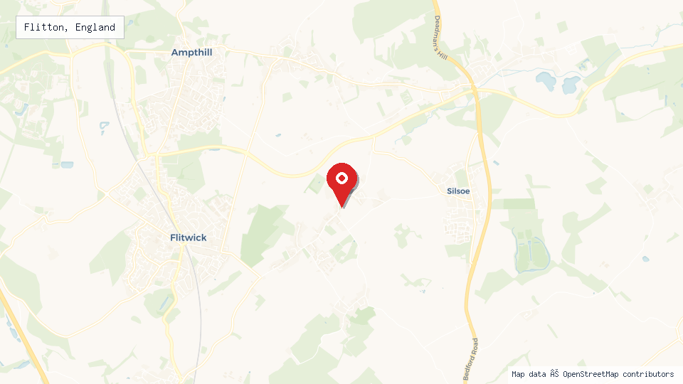Street map of Flitton, England with location pin