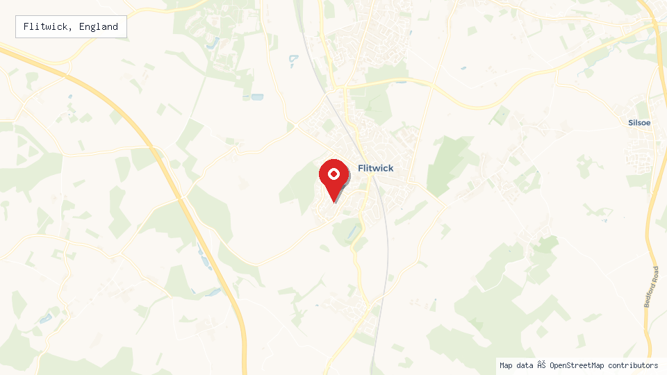 Street map of Flitwick, England with location pin