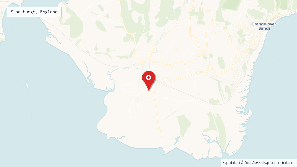 Street map of Flookburgh, England with location pin