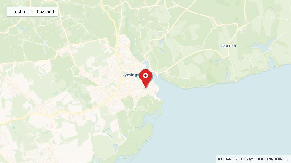 Street map of Flushards, England with location pin