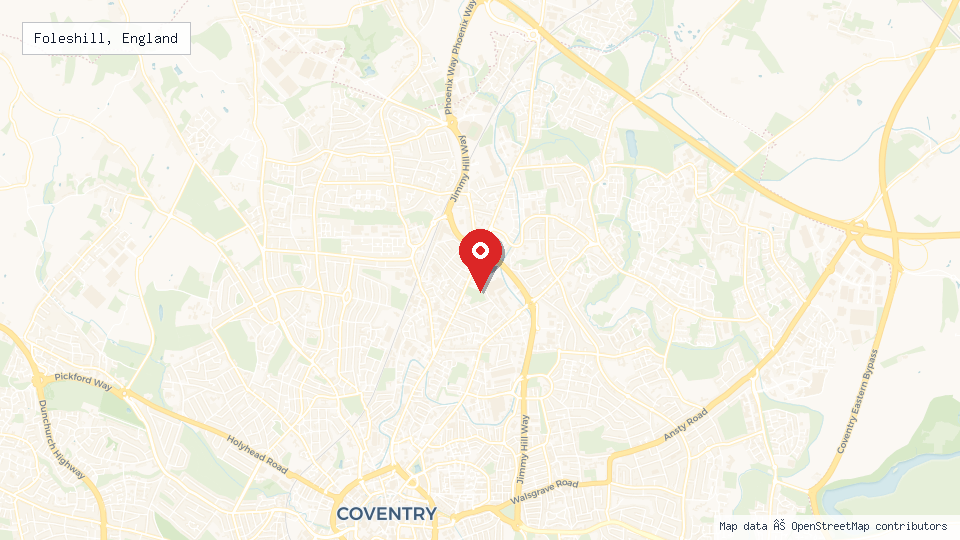 Street map of Foleshill, England with location pin
