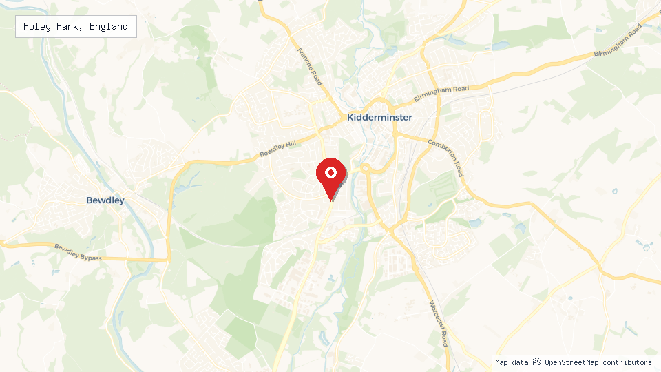 Street map of Foley Park, England with location pin