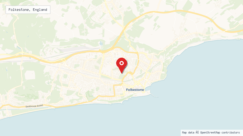 Street map of Folkestone, England with location pin