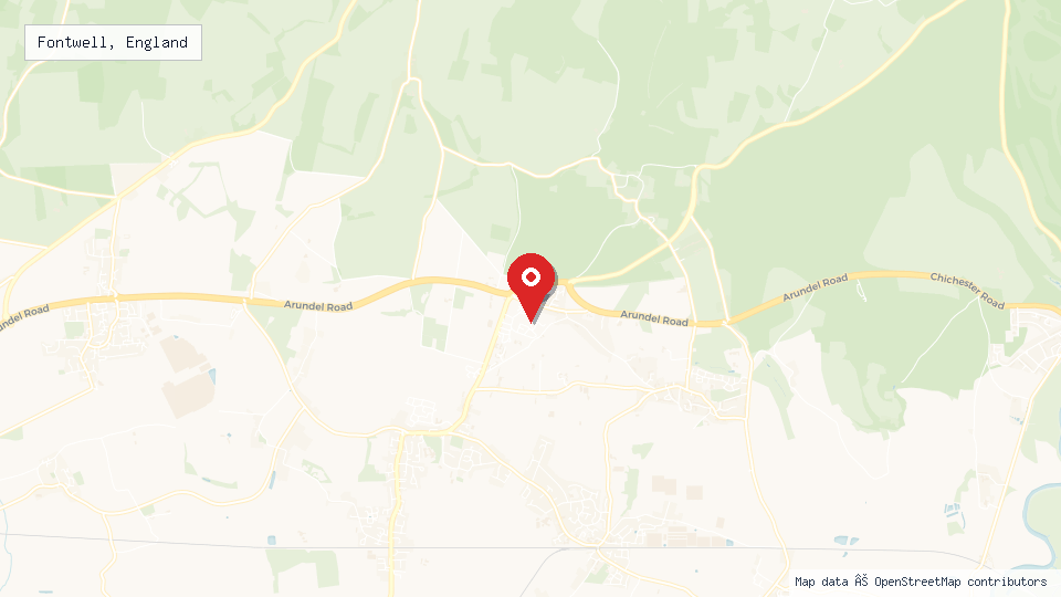 Street map of Fontwell, England with location pin