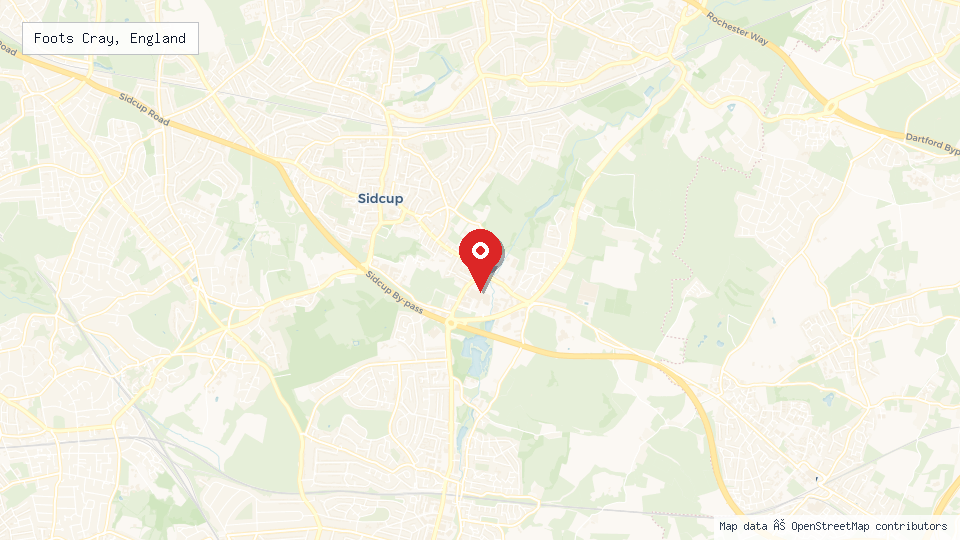 Street map of Foots Cray, England with location pin