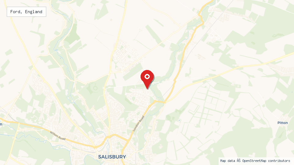 Street map of Ford, England with location pin