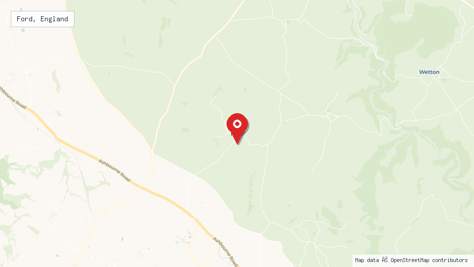 Street map of Ford, England with location pin