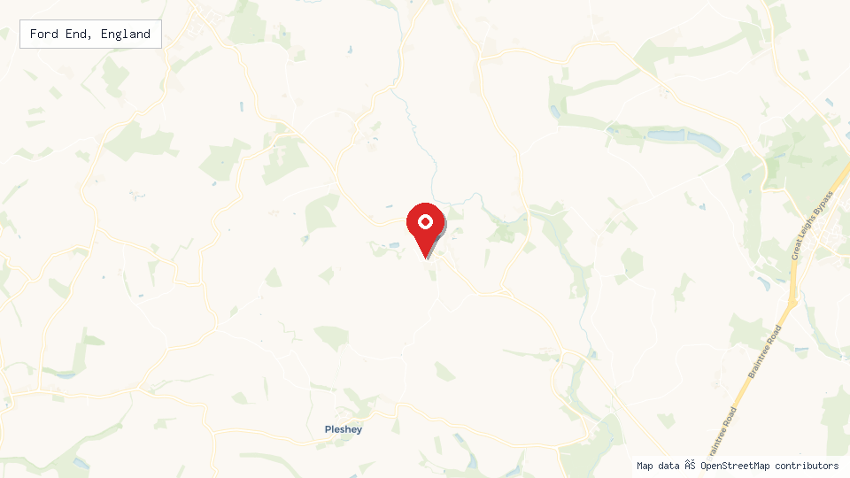 Street map of Ford End, England with location pin