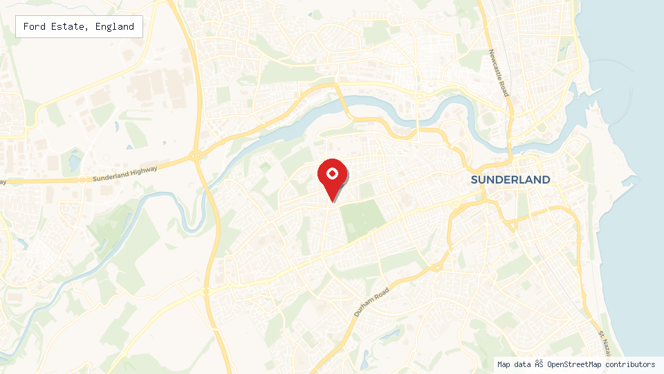 Street map of Ford Estate, England with location pin