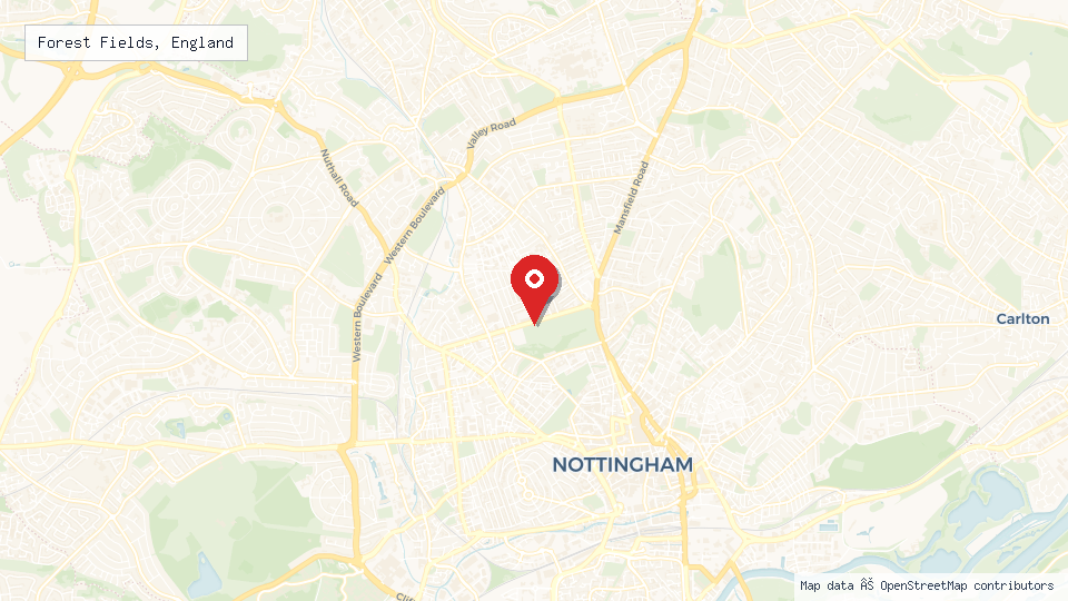 Street map of Forest Fields, England with location pin