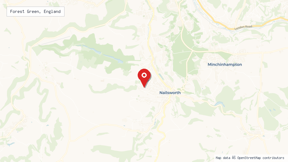 Street map of Forest Green, England with location pin