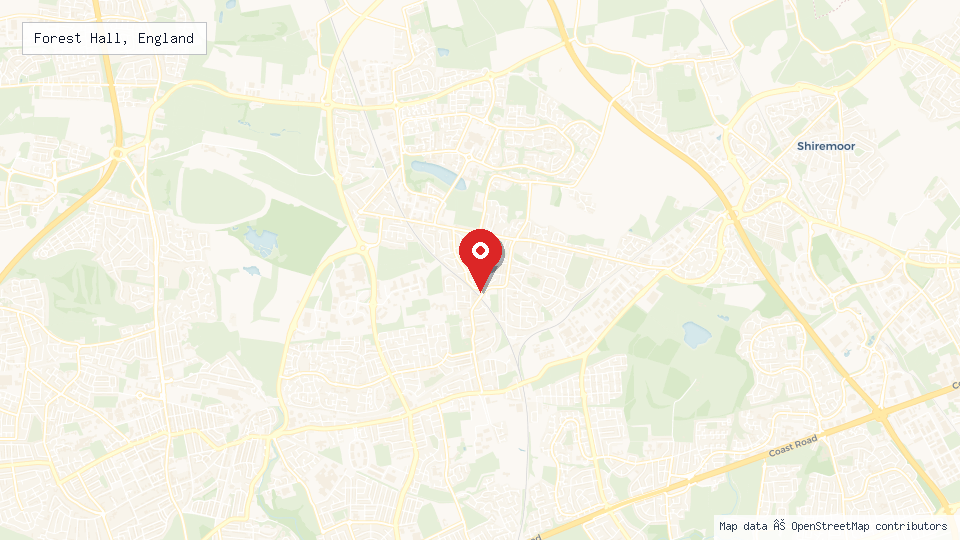 Street map of Forest Hall, England with location pin