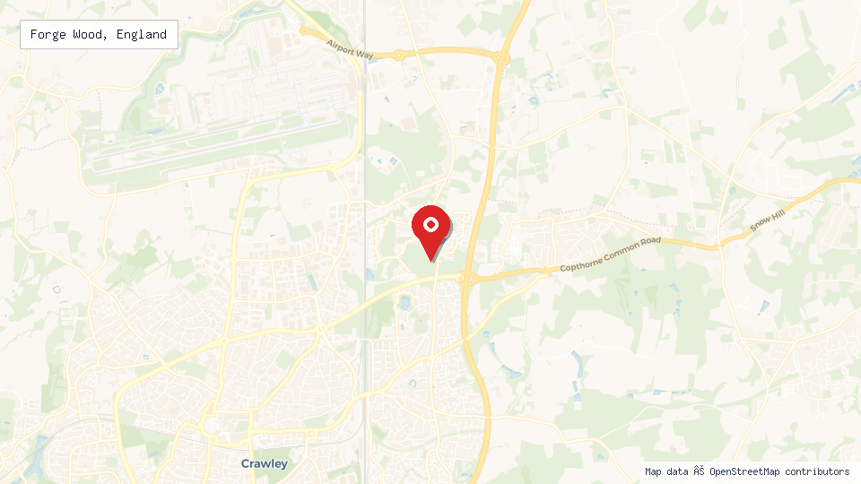 Street map of Forge Wood, England with location pin