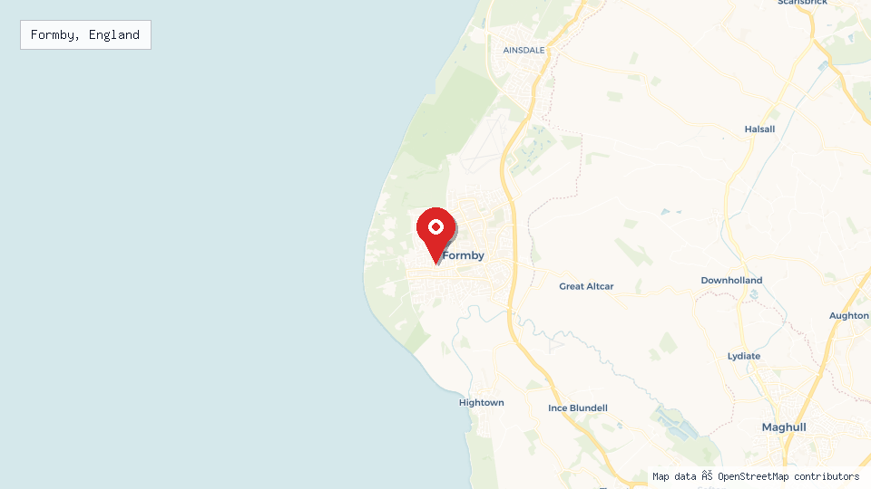 Street map of Formby, England with location pin