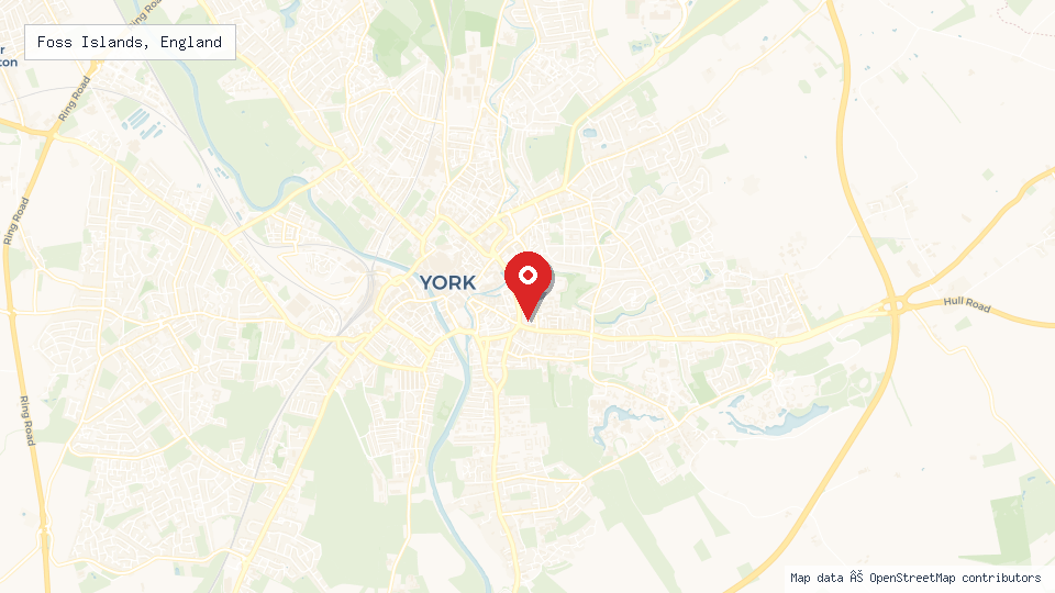 Street map of Foss Islands, England with location pin