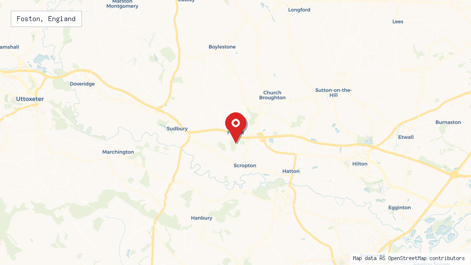 Street map of Foston, England with location pin
