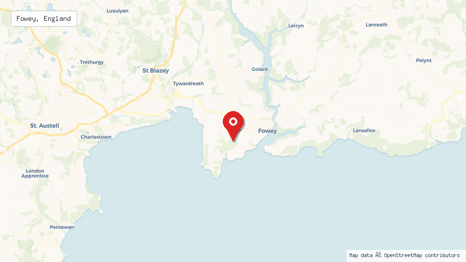 Street map of Fowey, England with location pin
