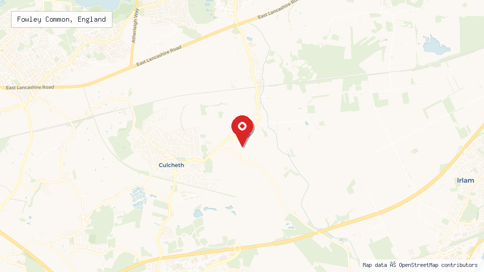 Street map of Fowley Common, England with location pin