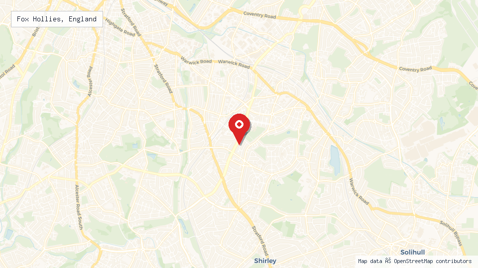 Street map of Fox Hollies, England with location pin