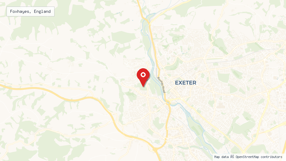 Street map of Foxhayes, England with location pin