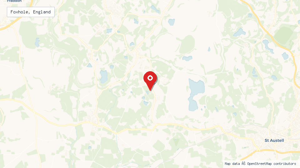 Street map of Foxhole, England with location pin