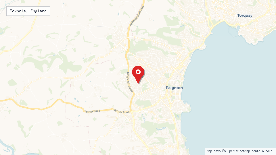 Street map of Foxhole, England with location pin