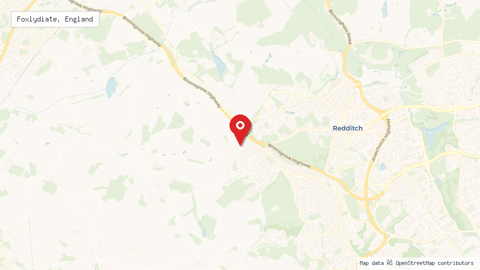 Street map of Foxlydiate, England with location pin